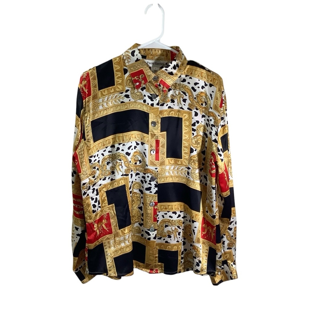 Paolo Santini Vtg Silk Animal Print Button Down Shirt